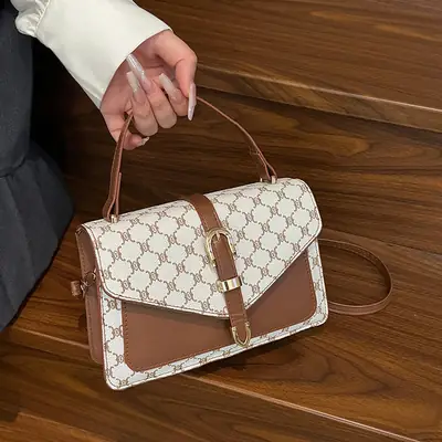 Women's Plaid Shoulder Crossbody Bag Brown White 2025