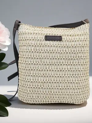 Hand-Woven Straw Crossbody Bag for Women