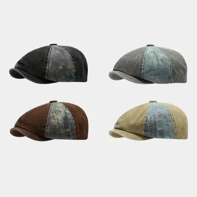 Men's Winter Peaked Cap Denim Patch Grey