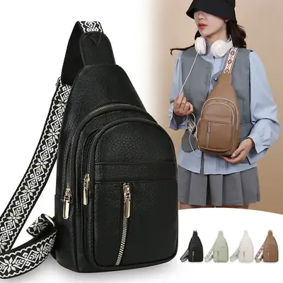 Black Multi-Layer Crossbody Bag with Gold Zippers