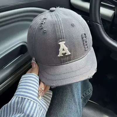 Women Distressed Soft Top Baseball Cap with Short Brim