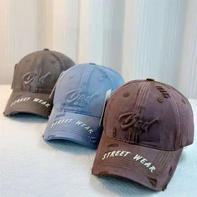 Women Distressed Denim Cap Wide Brim Large Head