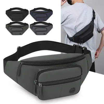 Men's Green Waist Crossbody Bag with 4 Pockets
