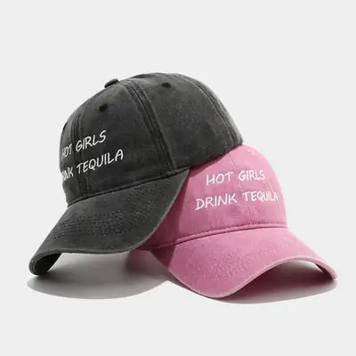 Women Letter Baseball Cap Pink Black Vintage Washed