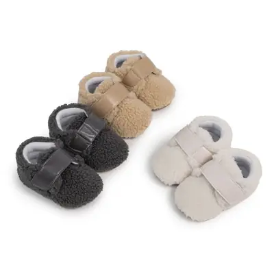 Cross-Border Hot Selling Winter Baby Shoes Soft Sole Korean Style Non-Slip Polar Fleece Toddler Shoes Velcro Baby Shoes