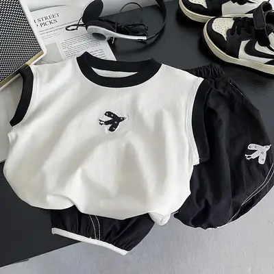 Boys Sleeveless Vest Set White Black 2026