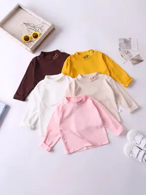 Girls' White Long Sleeve Turtleneck Top