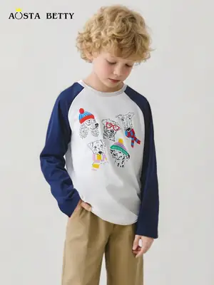 European American Boys Long Sleeve Cartoon T-Shirt