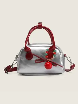 Women's Red Pearl Embellished Shoulder Bag 2026