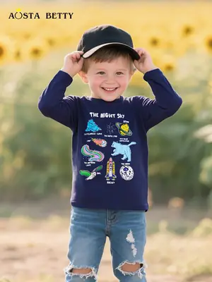 26 Autumn New Boys' Long Sleeve T-Shirt Cartoon Crew Neck Pullover