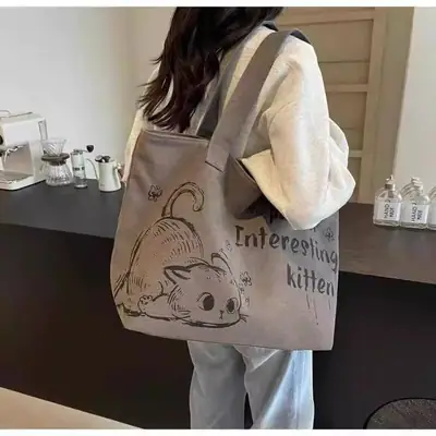 Cartoon Canvas Student Bag Large Capacity Casual Shoulder Bag