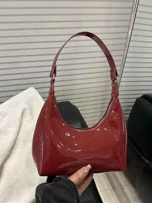 Burgundy Patent Leather Shoulder Crossbody Bag for Women