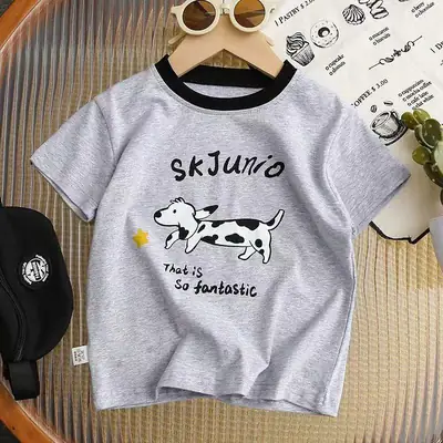 Children's Grey Cartoon T-Shirt Short Sleeve Pure Cotton 2025