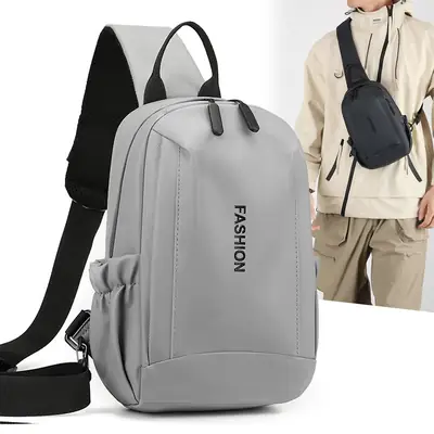 Men's Grey Leather Crossbody Bag Waterproof Business Commute