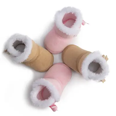 Cross-Border Wholesale Baby Girl Short Boots Winter Warm Thickeneded Baby Shoes Velcro Anti-Slip Indoor Baby Shoes