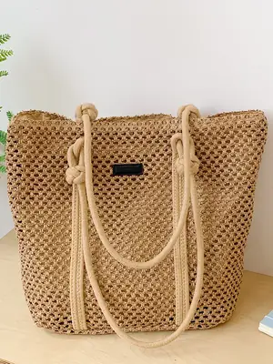Women Woven Shoulder Tote Bag Seaside Vacation Large Capacity