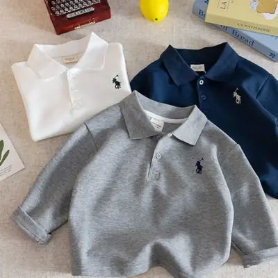 White Boys Long Sleeve Polo T-Shirt 2025