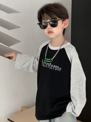 Boys Black Graphic Long Sleeve T-Shirt Spring Autumn 2025
