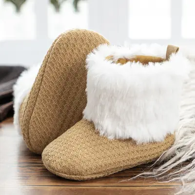Cross-Border 0-1 Year Old Baby Girl Snow Boots with Fleece Lining, Non-Slip Baby Shoes, Winter Warm Toddler Shoes Baby Shoes
