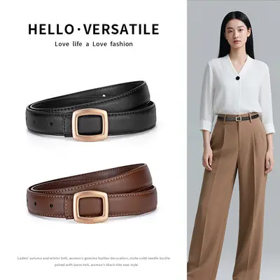 Women Genuine Leather Belt Black Brown Korean Style