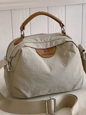 Light Beige Women's Shoulder Bag with Top Handle