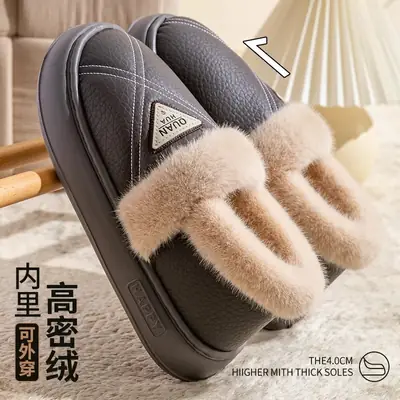 Men Winter Waterproof Cotton Slippers 4.0cm Warm