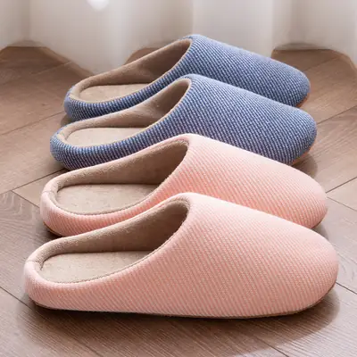 Japanese-Style Autumn and Winter Indoor Cotton Slippers for Men, Silent Floor-Friendly Soft Sole, Warm and Non-Slip, Couple's Cotton Slippers for All Seasons, Women's