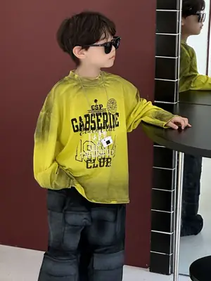 Boys Long Sleeve Yellow Graphic T-Shirt 2025