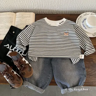 Bangcheng Boys Striped Long Sleeve T-Shirt 2026 Spring Autumn