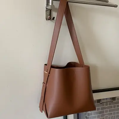 Brown Leather Bucket Bag for Women 2026