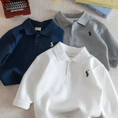 White Polo T-Shirt for Kids Long Sleeve