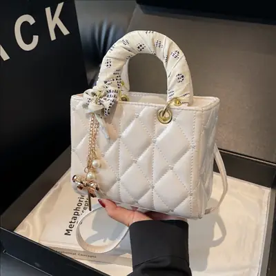 White Quilted Princess Diana Shoulder Bag with Chain