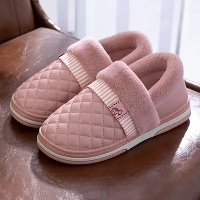 Women's Pink Fuzzy Cotton Indoor Slippers Winter Warm