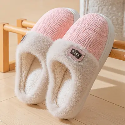 Women Cotton Fleece Lined Slippers Beige