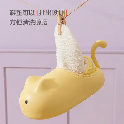 Cute Cat Slippers Women Winter Fleece Lined Warm Bag Heel