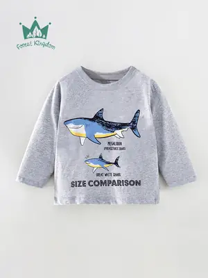 2025 Shark Print Long Sleeve Kids T-Shirt Grey