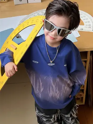 Kids Blue Tie-Dye Long Sleeve T-Shirt with Vintage Tie-Dye Undershirt