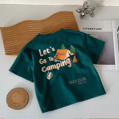 Boys Summer T-Shirt 2025 Camping Design White