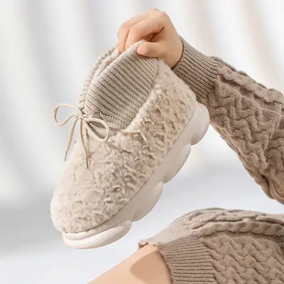 Women Winter Cotton Slippers Thick Warm High Heel