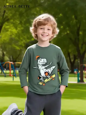 Green Long Sleeve Pullover for Boys Knitted Cotton
