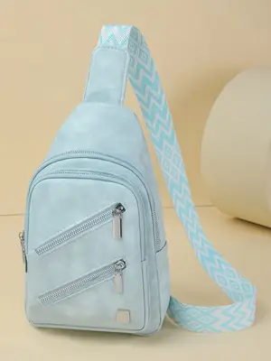 Light Blue Women's Chest Bag with Zigzag Strap