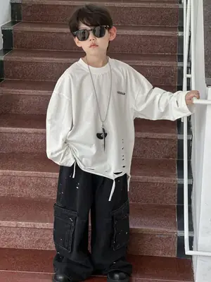 Boys Cotton Long Sleeve T-Shirt White Autumn 2025