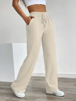 Women's Loose Elastic Drawstring Pants Beige
