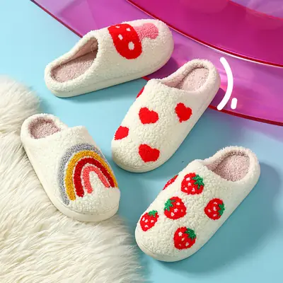 Women Cotton Mushroom Smiley Winter Slippers