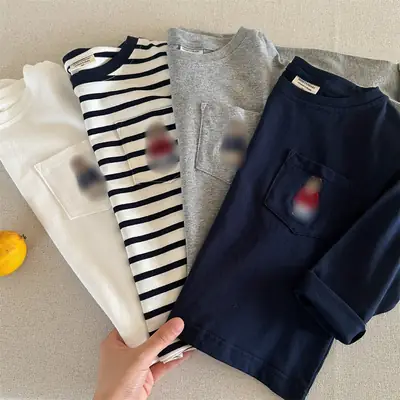 Children Striped Long Sleeve T-Shirt Bear Print