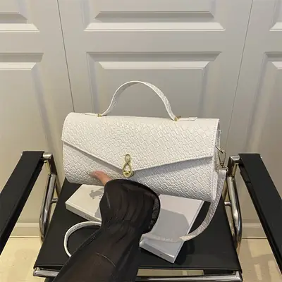 White Embroidered One-Shoulder Women's Clutch Bag