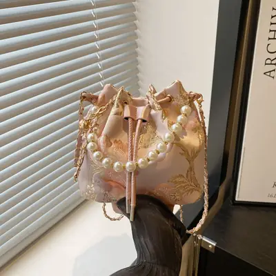 New Embroidered Vintage Handbag with Pearl Detail