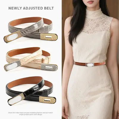 White Rhinestone Buckle Belt for Women