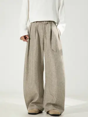 Men's Old Money Style Belt Trousers Brown