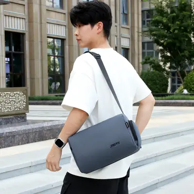 Men Oxford Cloth Shoulder Bag Grey Business Commute